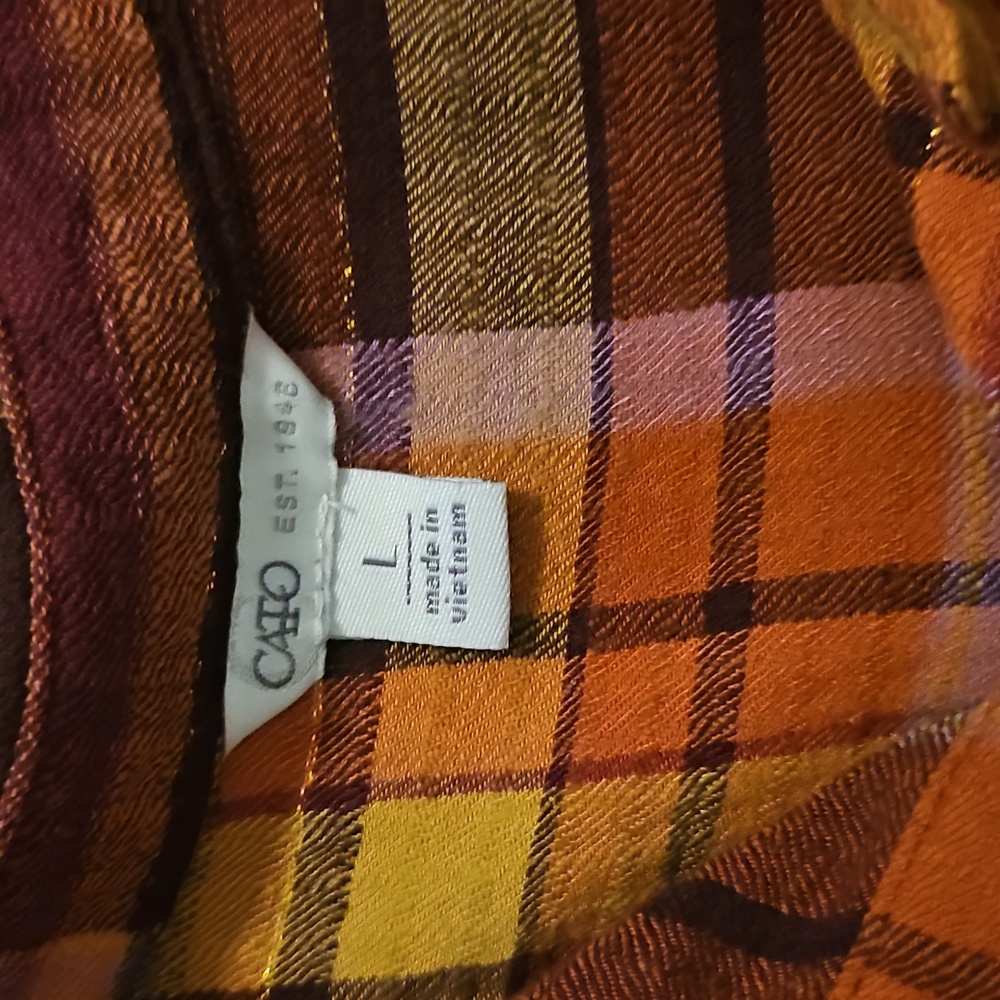 Cato Womens Plaid Tunic Shirt - Brown and Orange - Picture 2 of 3